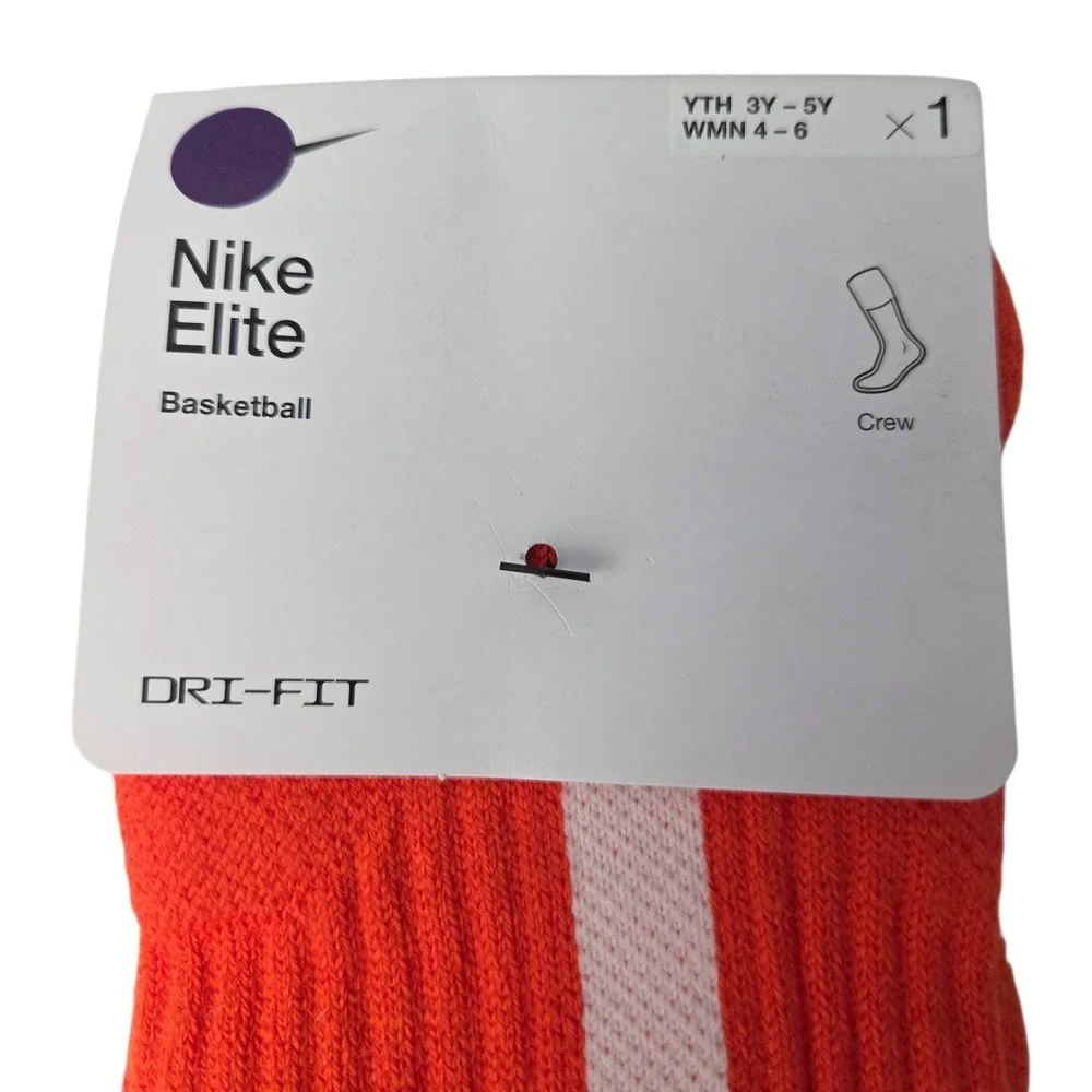 Nike Elite Basketball Crew Socks YOUTH 3Y-5Y Small‎ Orange White Dri-FIT NWT